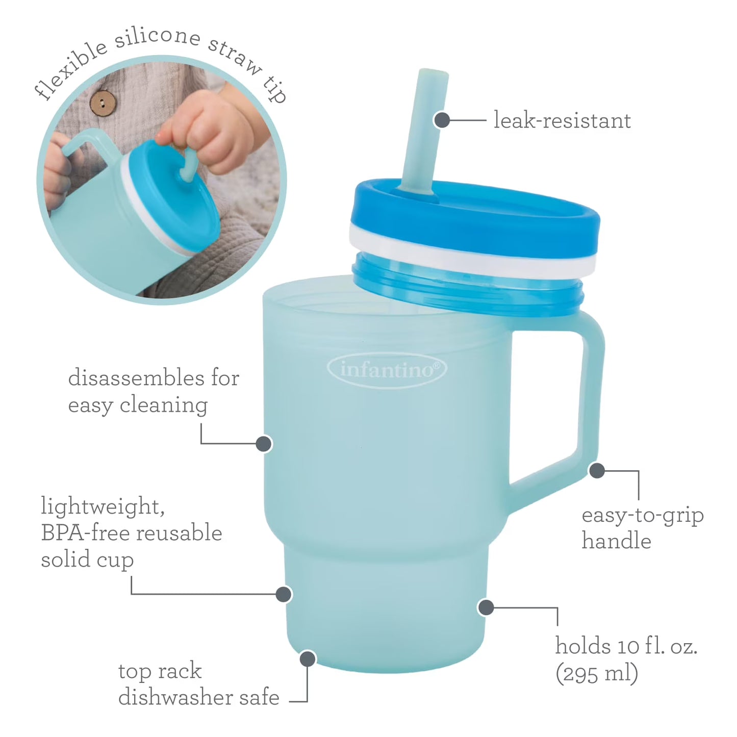 Infantino - Tumbler de Silicona de 9oz. / Azul transparente