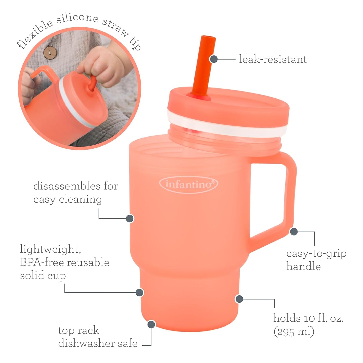 Infantino - Tumbler de Silicona de 9oz. / Naranja transparente