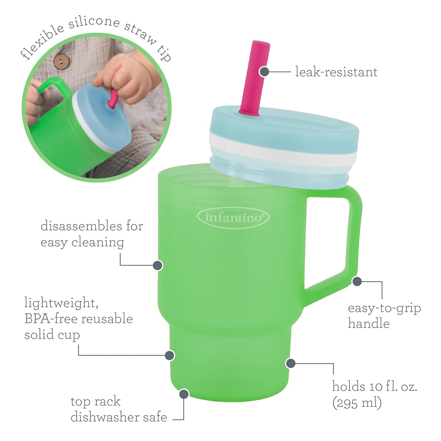 Infantino - Tumbler de Silicona de 9oz. / Verde transparente