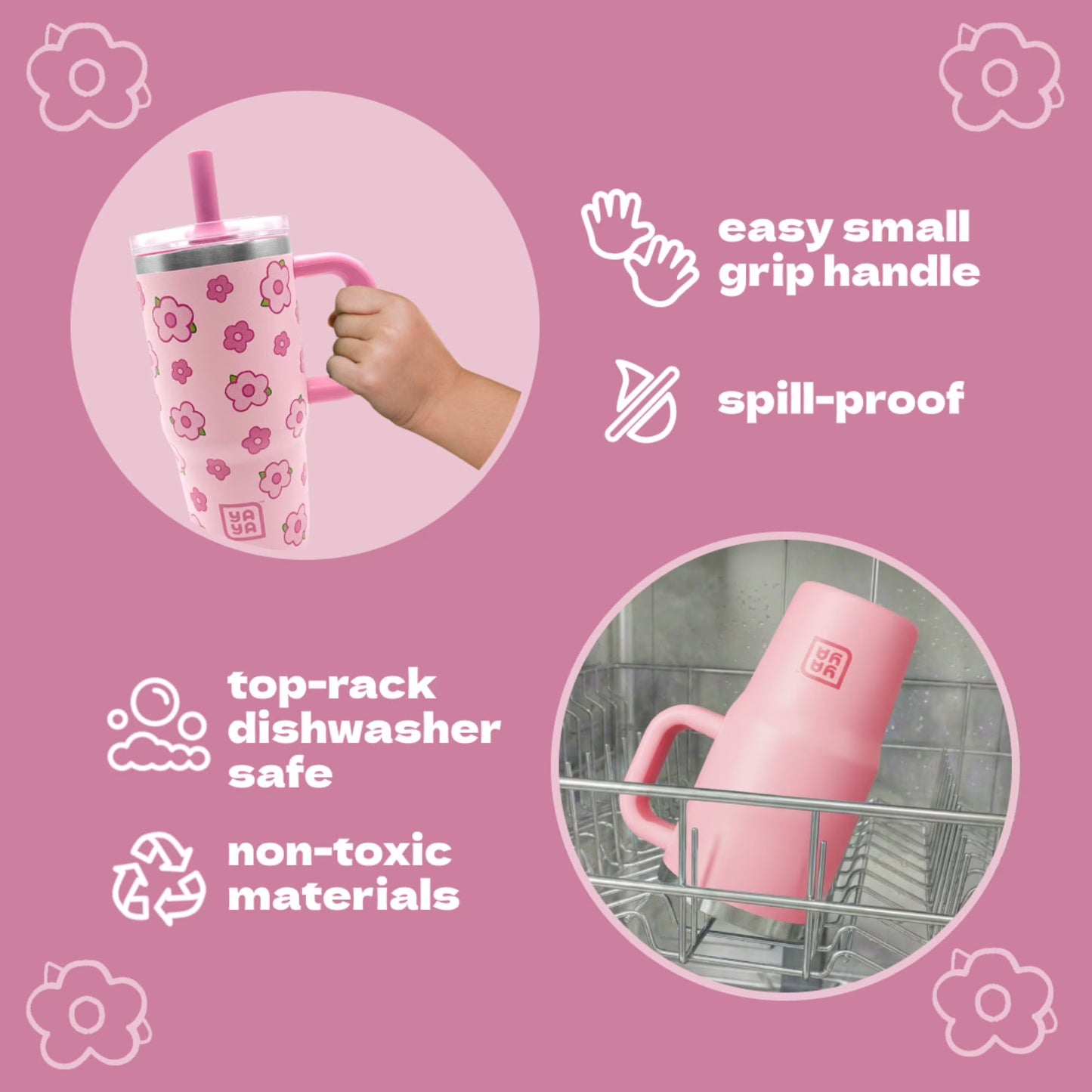 YAYA - My 1st Tumbler de 12 oz. / Rosado con Flores